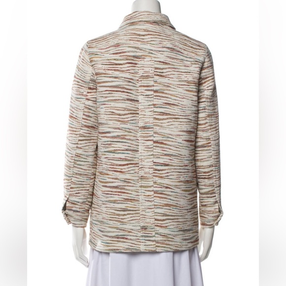 Sézane Neutral Striped Button Front Coat Pointed Collar Fall Jacket Parisian XS - Picture 5 of 5